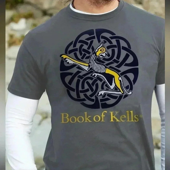 Book of Kells Unisex Moss Green Celtic Knot Graphic Raglan Slub Knit Tee sz XXL - Picture 1 of 5